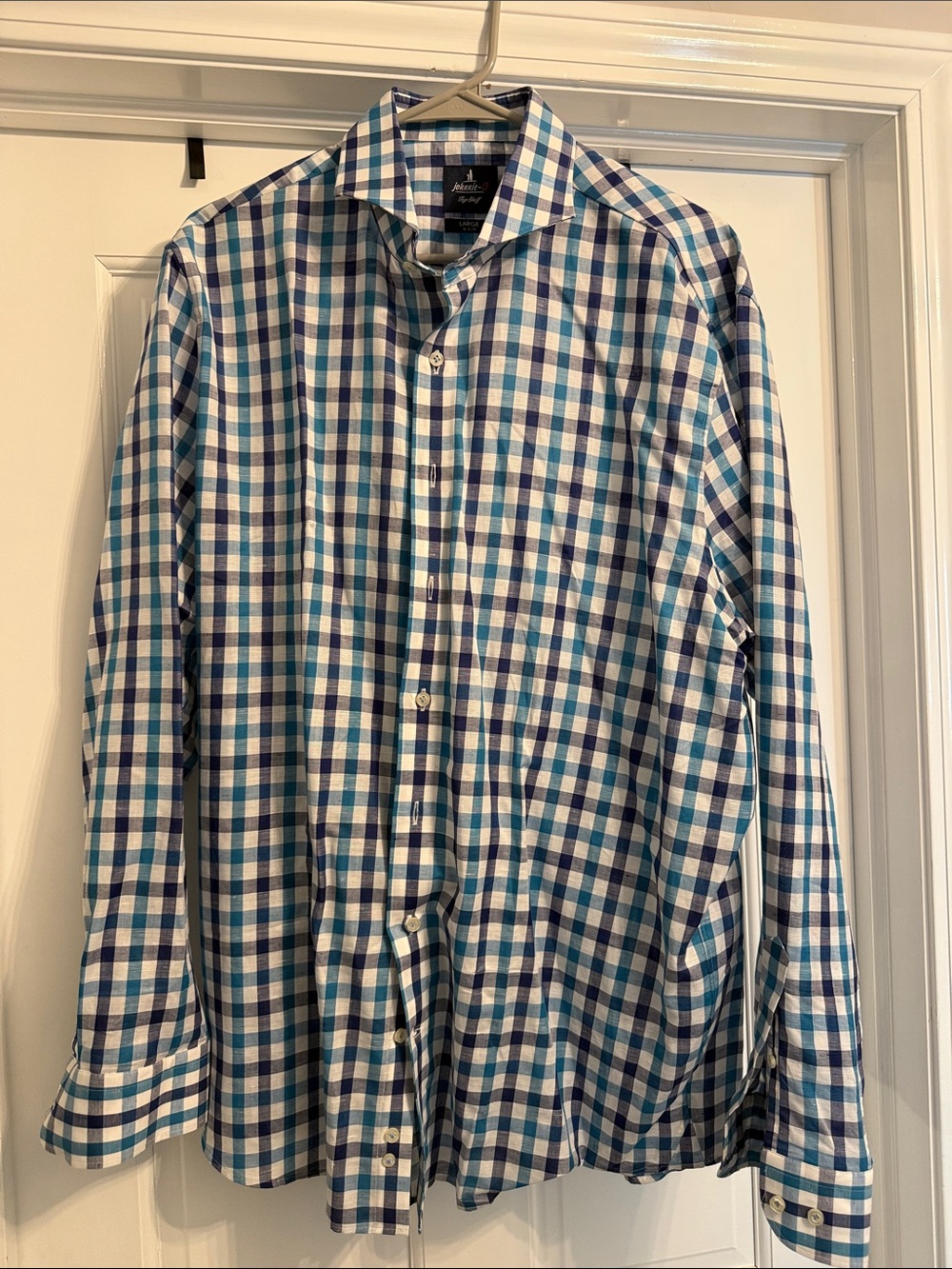johnnie-O Blue & White Plaid Dress Shirt size large NWOT